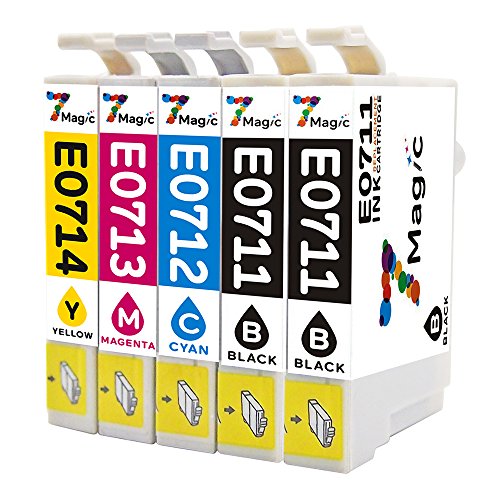 7Magic Combo pack Cartucho de tinta reemplazo para Epson T0711 T0712 T0713 T0714  T0715   2 Negro  1 Cian  1 Magenta  1 Amarillo  de Alta Capacidad Compatible con Epson Stylus SX218 SX100 SX110 SX105 SX115 SX205 SX405 SX515W SX600FW DX4000 DX4050 DX7400 SX410 SX415 BX600FW BX300F de Impresora