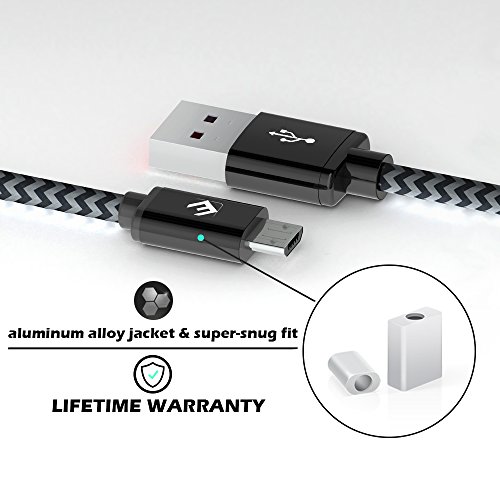 Micro USB Kabel [2m / 6.5 ft ] Elechok® 2A Nylon Samsung Ladekabel – LIFETIME WARRANTY – for Android Devices, Samsung Galaxy, Nexus,Sony, Kindle, Motorola – schwarz - 3