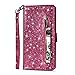 Produktbild Yobby Glitzer Brieftasche Hülle für Samsung Galaxy S8, Samsung Galaxy S8 Rose Rot Handyhülle Bling Slim Reißverschluss Leder Schutzhülle Flipcase [Stand-Funktion] mit Kartenfach und Handschlaufe