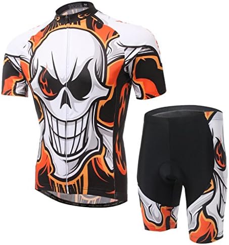XINTOWN Summer Mens Cycling Bicycle Short Sleeve Jacket Comfortable Breathable Quick Dry Shirts Tops 3D Cushion Padded Shorts Tights Pants Sportswear - Comfortable , Lightweight , Breathable ( Color : Orange skeleton , Size : XL )