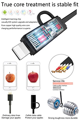 2 in 1 Lightning und Micro USB Einziehbares Kabel, cafele 1 m/Auslöser praktisch, aufrollbares Lightning und Micro USB Laden & Sync Daten Travel Kabel Adapter für iOS (8/9/10) & Android Phones Tablets - 4