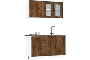 Emmtore 4-Piece Kitchen Cabinet Set, Wood Material, Kitchen Unit, Fitted Kitchen, Cupboard Set, Base Cabinet, Kitchen Cabinet, Wall Cabinet, Smoked Oak