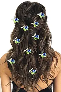 Hair Flare Women Attractive Artificial Round Shape Small Flower with Mongra Bridal Wedding Hair Accessories/Hair Pins/Juda Pins for Women and Girls- 2230, Blue