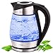 Produktbild TZS First Austria -1,7 Liter Glaswasserkocher mit Kalkfilter, blaue LED Beleuchtung innen, Wasserkocher Glas, BPA frei, Überhitzungsschutz, 2200 Watt kabellos, automatische Deckelöffnung, schwarz