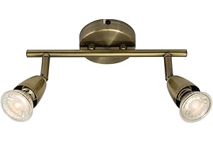 NATIONAL LIGHTING Amalfi 2 Way Adjustable Bar Spotlight Fixture - IP20 Semi Flush Ceiling Light - GU10 LED Compatible Spotlight Lamp - Residential and Commercial Dimmable Light Fitting | Antique Brass Finish