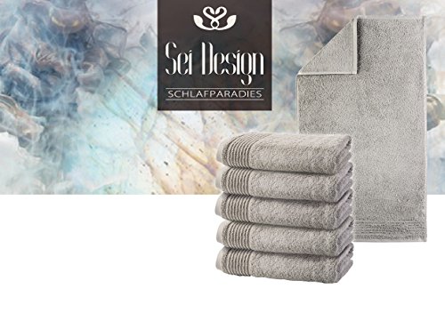 Sei Design® 5 Tlg. Luxus 5er-Set Handtücher 50x100 aus feinster Baumwolle Terry Gold, exklusiver Qualität 500 g/qm mit hochwertig aufgesticktem Logo