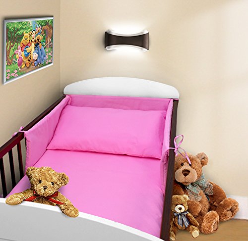 COT BUMPER 100% COTTON PADDED FOR BABY FIT COT 120x60 140x70 STRAIGHT (190cm to fit cot 140x70cm, Pink)