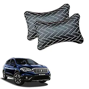 PulGos Black Leathertte Material Neck Rest Cushion in Zig-Zag Design for Car_397