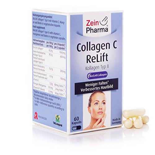 ZeinPharma Collagen C ReLift 500 mg 60 capsule (confezione mensile) con acido ialuronico, condroitina, manganese, biotina e vitamina C Prodotto in Germania, 45 g