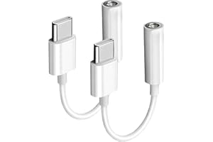 GEEKYGAIN USB-C to 3.5mm Female Headphone Jack Adapter (2 Pack, White), Type C to Aux Audio Dongle Cable Compatible with iPhone 16/15 Series, Pixel, Samsung Galaxy S25/S24/S23/S22/S21 Ultra, S20/S20+/S20 Ultra