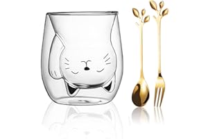 Yuragim Tazza Gatto, Nero Tazza per Gatti a Doppia Parete Vetro, 200 ml Tazze da tè, Bicchieri da Caffè, Idee Regalo Donna Amica Donne e Amanti dei Gatti per San Valentino,Ragazzi e Ragazze Compleanno