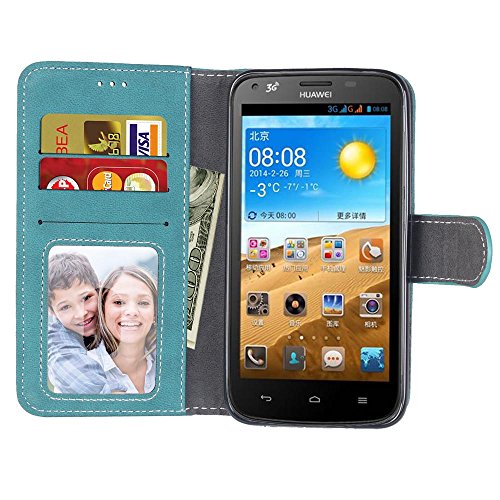 Coque pour Huawei Y560/ Y5, Coffeetreehouse Givré couleur unie Coque/ Housse/ Case/ PU Leather Coque Flip Magnétique Portefeuille Etui Housse de Protection Coque Étui Case Cover avec Stand Support Avec des Cartes de Crédit Slot et Fonction Support pour Huawei Y560/ Y5(bleu)