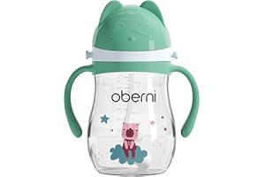 Oberni Tritran Sippy, Non Spill Baby Water Bottle, Leakproof Toddler Training Cup and Milk Bottle for 12M+, Green/1Pack