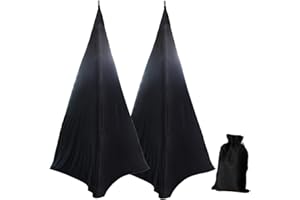BOSKING 2pcs Speaker Stand Cover Stretchable Spandex 2 Sided Floor Speaker Tripod Support Stands Scrim Covers for Speaker/Lighting (Black, 2)