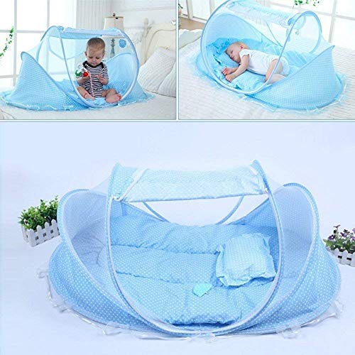 Kidsidol - Mosquitera portátil plegable para cuna de bebé, con funda de malla para almohada, ideal para dormitorio o viaje azul azul