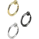 Trend Collection 3 Adet Unisex Cerrahi &Ccedil;elik Deliksiz Sıkıştırmalı Fake Piercing K&uuml;pe Set