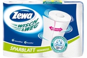 ‎ZEWA Zewa Wisch und Weg Haushaltstücher Reinweiss Sparblatt, 3er Pack (3 x 4 Rollen)