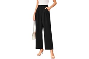 TMEOG Stoffhose Damen Sommer Weite Hose Elegant Marlene Palazzo Hose Lockere Gerade Geschnittene Hose Weites Bein Chino Anzughose mit Gummibund Wide Leg Business Bundfaltenhose für Damen
