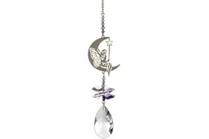 WILD THINGS GIFTS Crystal Fantasy Hanging Suncatcher/Rainbow Maker + 38mm Almond - FAIRY WITH WAND ON MOON - Embellished with Swarovski Crystals