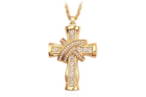 PikaLF Collana con croce per uomo, collana con ciondolo croce crocifisso con zirconi cubici con catena da 27,6 pollici, collana religiosa cristiana, collana con amuleto croce d'oro
