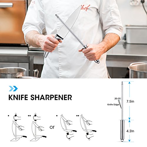 Topop 14-teiliges Edelstahl-Kochmesserset Messer Set (11 Messer, 1 Schärfstahl, 1 Paar Küchenschere, 1 Acrylständer) - 7