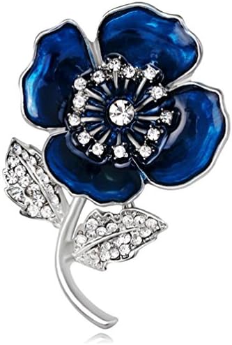 FENGJI Poppy Flower Brooches for Women Remembrance Poppies Pins Rhinestone Brooch Badge Gift Silver Blue