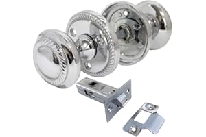 Epsom Door Handles Georgian Style Polished Chrome Round Door Knob Set – Sprung Internal & External Mortice Knobs – Includes Tubular Latch – 1 Pair
