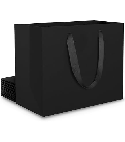 SHIPKEY Lot de 12 grands sacs cadeaux noirs avec papier de soie noir, 32 x 11