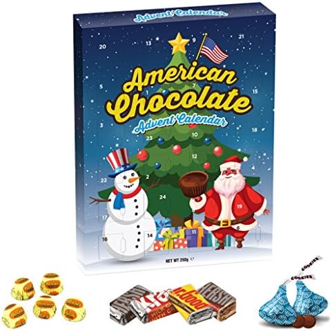 American USA Chocolate Advent Calendar Reeses Hershey’s kisses cookies cream peanut butter mini cups xmas Christmas fun