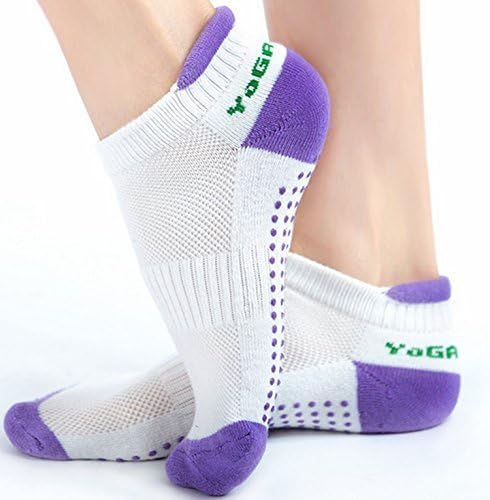 1 Pairs Non Slip Skid Yoga Pilates Socks with Grips Cotton for Women (Purple)
