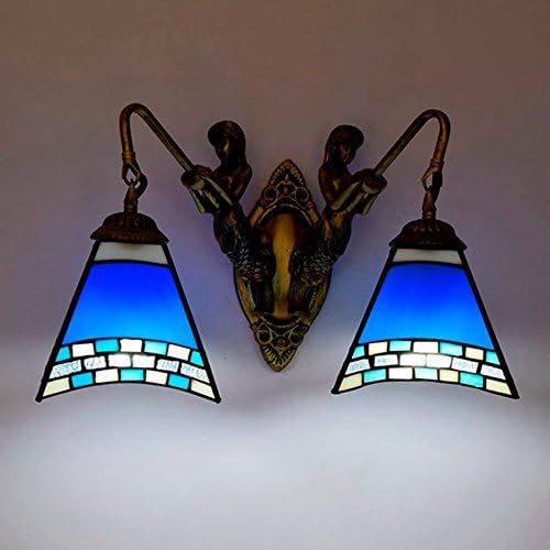 OOEOE Tiffany Resin Mermaid Bedroom Bedsides Wall Lamp Mediterranean Glass Lampshade Stair Case Wall Lights Creative Bar Counter Restaurant Wall Lighting Fixtures (G-2)
