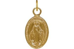 LES POULETTES BIJOUX - Ciondolo Placcato Oro Piccolo Medaglione Ovale Vergine Miracolosa