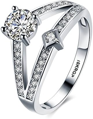 Eternity Love Women Wedding Engagement Rings 18K Gold Plated Cz Diamonds Bands Solitaire Princess Cut Promise Anniversary Bridal Jewelry Infinity Love for Her, JPR824-7-UK