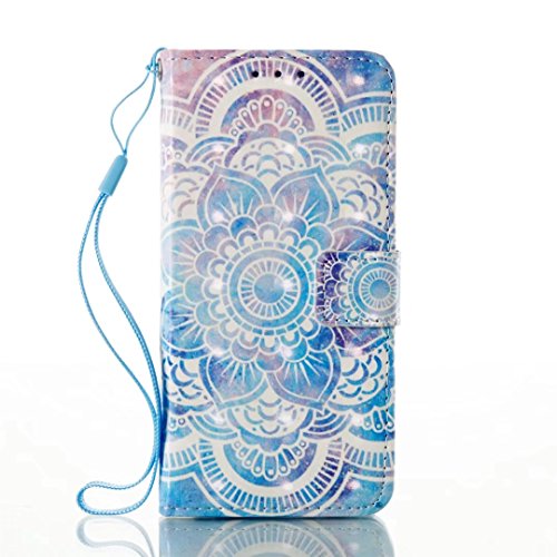 KSHOP Für Samsung Galaxy A3(2017) Lederhülle Schutzhülle Full Body Schutz Tasche Case, Stilvoll Mode [Bunt Muster] Flip Wallet Case Slim PU Leder Cover Tasche Handy Case Schutz Hüllen im Bookstyle Handyhülle Ledertasche mit Stand Funktion Kartenfächer Magnetverschluss Magnet Etui Schale Schutzhüllen Handytasche Displayschutzfolie 3D geprägte Malerei 3D embossed painting + Metall Stift Stylus Pen Rose – Blauer Mandala Hena Indien - 2