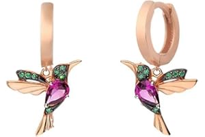 Einzelstück® Kolibri Hoops I 925 Sterling Silber Ohrringe im Vogel Design I Kreolen mit grünen und pinken Zirkonia Steinen I 14K Gold & Rosegold I Allergikerfreundlicher Echtschmuck