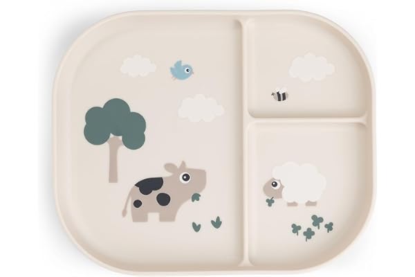 Done by Deer Foodie Assiette Bebe - Assiette Compartiment Enfant et Bébé en 3 Sections - avec Effet Ventouse - Polypropylène Sans BPA - Passe au Lave-Vaisselle - 22 x 18 x 2 cm