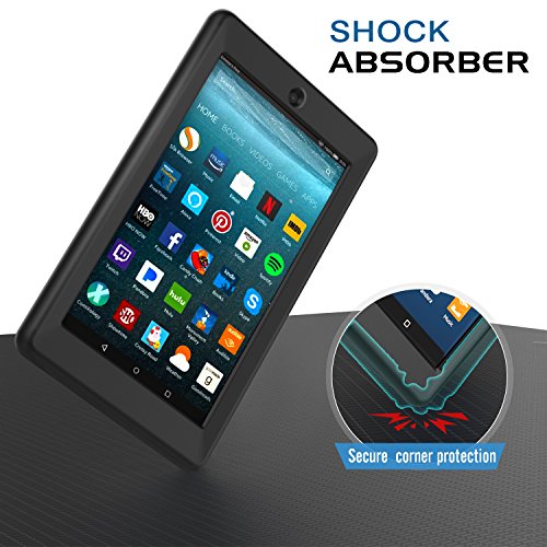 MoKo Hülle für All-New Amazon Fire 7 Tablet (7 Zoll – 7. Generation, 2017 Modell) – [Honey Comb Series] Leichte Rutschfeste Stoßfeste Silikon Schutzhülle Protector Case für das neue Fire 7 2017, Schwarz - 4