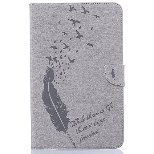 Samsung Galaxy Tab E 9.6-Inch SM-T560 Hülle, DEENOR Stilvoll 3D Drucken Feather und Vögel Serie Brieftasche Tasche PU Leder Flip Protective Stand Tasche Schutzhülle Hülle für Samsung Galaxy Tab E 9.6-Inch SM-T560 / T561 / T565.[Feather-Grey] - 2
