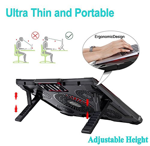 Wind Laptop K  hler  EletecPro Cooling Pad 5 L  fter mit roten LEDs 2 USB Ports F  r 12-17 Zoll Computer - Gamer Gaming Notebookst  nder Einstellbare 