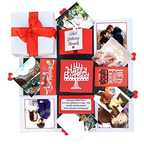 Decut Handmade Explosion Box for Birthday Anniversary Wedding All Occasion, Red and Off White