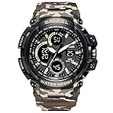 CCYOO Herren Sport Uhren Camouflage Quarzuhr Männer Wasserdichte Shock Fashion Dual Time Digitaluhr,B