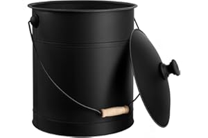 AMAGABELI GARDEN & HOME Amagabeli Secchio per cenere con coperchio Secchio per carbone da esterno e da interno per camino Secchio per fuoco piccolo Cestino per cenere in metallo per griglia Secchio per carbone nero