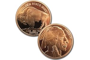 PRECIOUS & VALUABLE METALS / Fantástica onza (28-29 gramos) redonda (Ø: 39mm) de cobre puro, replica en cobre la de la mítica moneda de oro"BUFFALO", USA