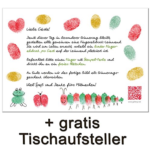 Fingerabdruck Leinwand INKL Zubehör-Set GRATIS (Stempelkissen+Stift+Anleitung+Hochzeitsbuch+…) + PORTOFREI – Wedding Tree Leinwand – Hochzeitsspiel und Hochzeitsgästebuch in Einem – Fingerabdruck Baum Leinwand - 5