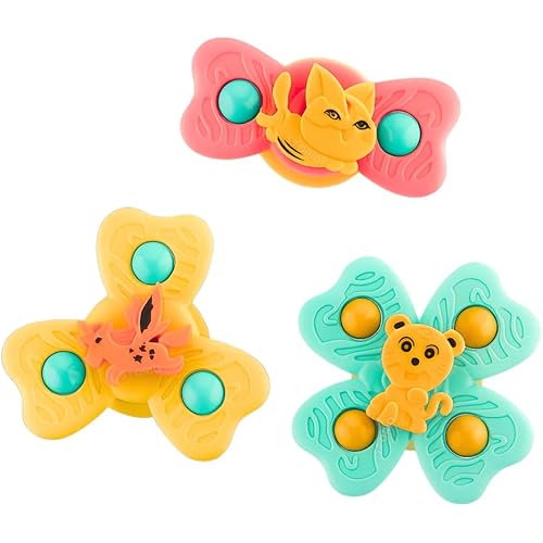 Storio Baby Products Bath Toys Suction Cup Spinner Toy | Set of 3 | for Baby Boys Girls | Pop up Waterproof Suction Cup Spinning Top Rotating Montessori Learning Toy