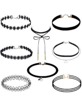 Yogogo 8 Stück Choker Halskette Set Stretch Samt Classic Gothic Tattoo Spitze Choker für Frauen Mädchen Damen