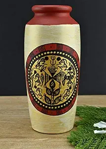 Vintage Gulley Warli Hand-Painted Living Room & Home Decorative Miniature Terracotta Pot - Golden (Tribal Motif)