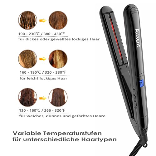 Auxent Profi Glätteisen mit Hochwertiger Keramikbeschichtung, Ionen-und Infrarot-Technologie, Haarglätter mit Tastensperre und Tragegriff-Verriegelung für Schonendes Haarstyling - 3