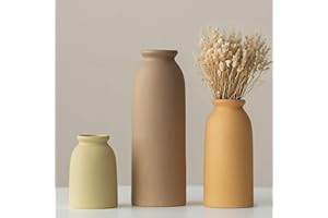 VIVIDFLOW 22 cm - Lot de 3 petits vases en céramique pour la décoration - Orange, jaune, blanc (café clair)