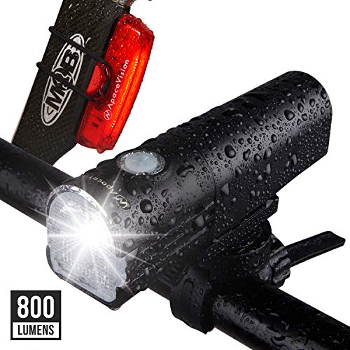 Set Luci Bici GlareFX Pro800 Ricaricabile USB - Potente Luce Anteriore per Bicicletta & Luce Posteriore a LED - 800 Lumen Super Luminosa Impermeabile IPX6 - Fanale Anteriore e Posteriore MTB